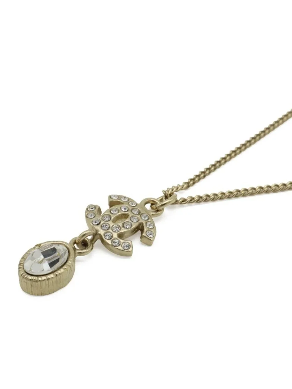 Chanel 09A CC Logo Pendant Rhinestone Crystal Gold Plated Necklace